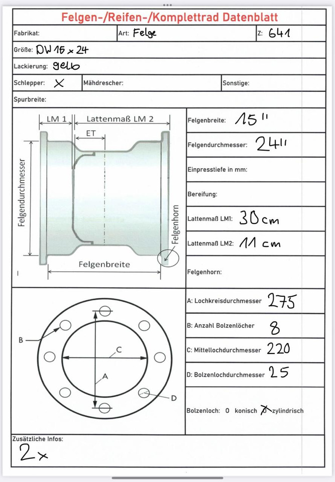 John Deere 15X24 / 8 Loch Felge - Колесный диск: фото 4 John Deere 15X24 / 8 Loch Felge - Колесный диск: фото 4