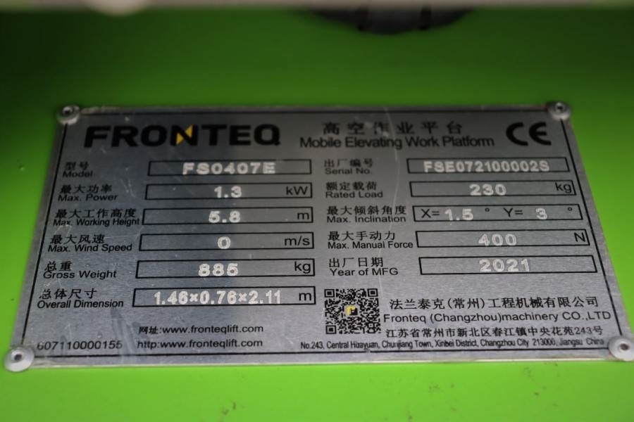 Ножничный подъемник Fronteq FS0407E New, CE Declaration, 6m Working He: фото 17