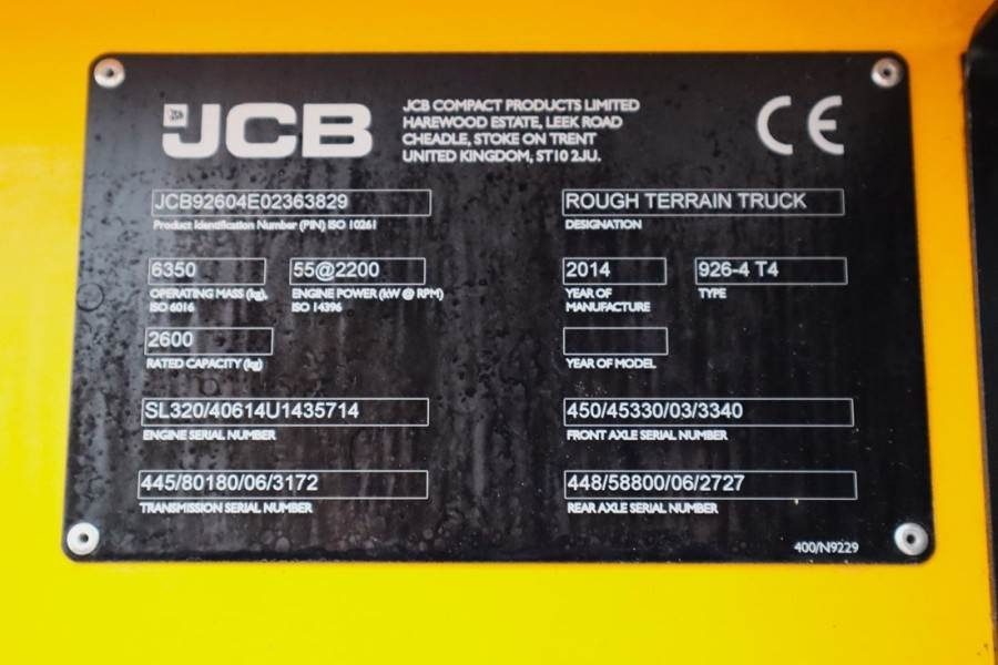 Внедорожный погрузчик JCB 926 Diesel, 4x4 Drive, Triplex mast, 5500mm Liftin: фото 5 Внедорожный погрузчик JCB 926 Diesel, 4x4 Drive, Triplex mast, 5500mm Liftin: фото 5