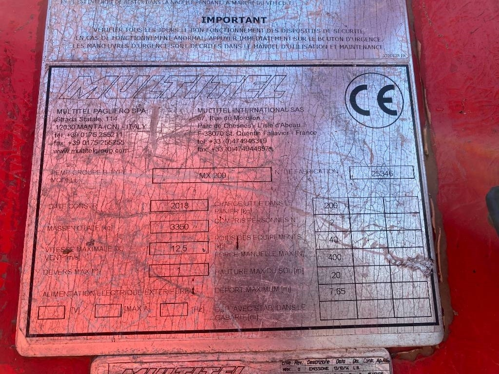 Грузовик с подъемником Multitel Nacelle Multitel MX 200 A réviser: фото 7 Грузовик с подъемником Multitel Nacelle Multitel MX 200 A réviser: фото 7