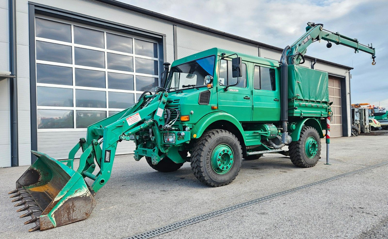 Unimog U2150 Doka HIAB 105 Kran Winde Frontlader - Грузовик, Автоманипулятор: фото 1 Unimog U2150 Doka HIAB 105 Kran Winde Frontlader - Грузовик, Автоманипулятор: фото 1