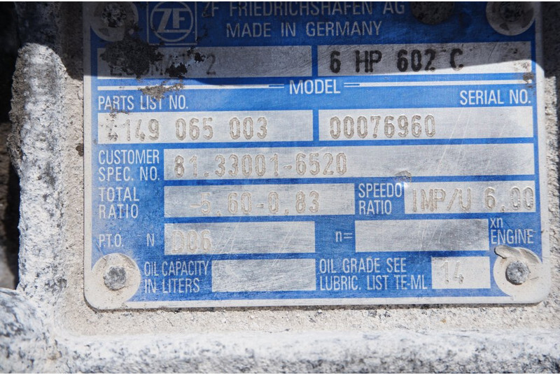 MAN 6HP602C 81.33001-6520 ZF4149.065.003 - Коробка передач для Грузовиков: фото 5 MAN 6HP602C 81.33001-6520 ZF4149.065.003 - Коробка передач для Грузовиков: фото 5