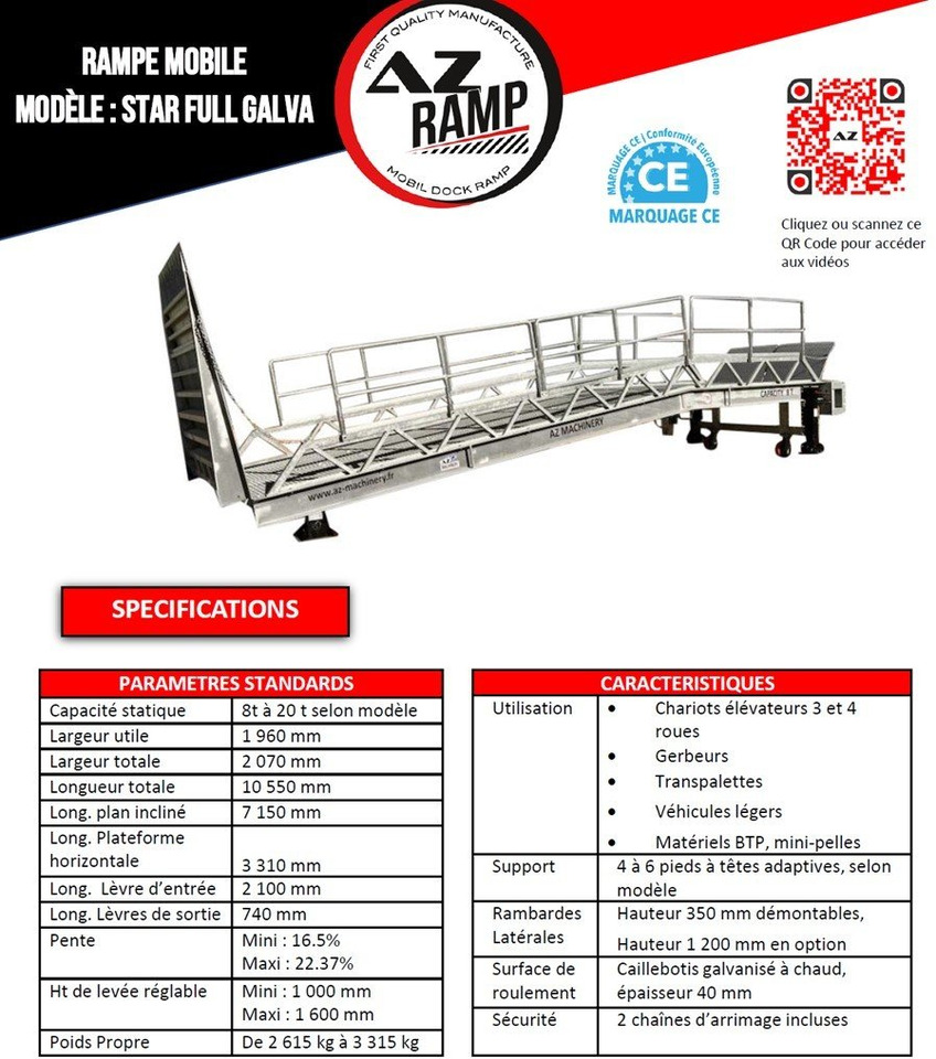 Новый Погрузочная рампа Loading Ramp with with hydraulic tilting bridge -  AZ RAMP - STAR- 8T FULL GALVA: фото 11