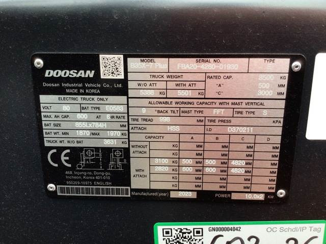Doosan B35X-7 PLUS - Электропогрузчик: фото 5 Doosan B35X-7 PLUS - Электропогрузчик: фото 5