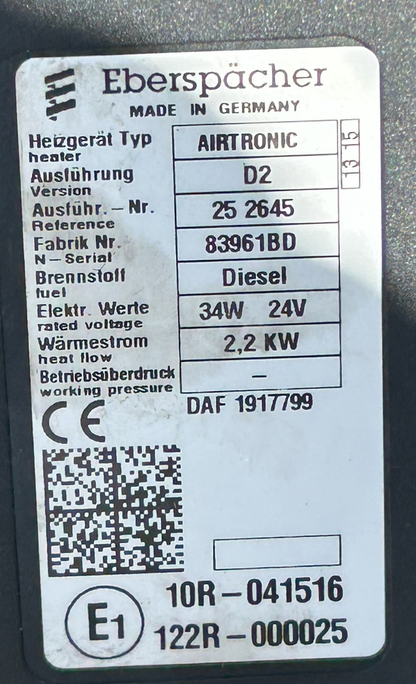 DAF CF EURO 6 WEBASTO AIRTRONIC D2 PARKING HEATER, 2.2 KW - Отопление/ Вентиляция: фото 2 DAF CF EURO 6 WEBASTO AIRTRONIC D2 PARKING HEATER, 2.2 KW - Отопление/ Вентиляция: фото 2