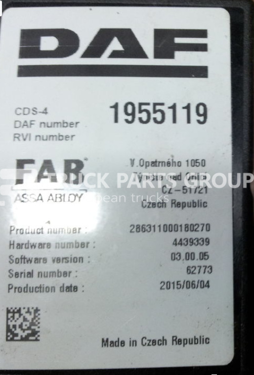 DAF XF EURO6, CF EURO 6, CDS-4 control unit, FAB ASSA ABLOY, 1955119 control unit - Блок управления для Грузовиков: фото 1 DAF XF EURO6, CF EURO 6, CDS-4 control unit, FAB ASSA ABLOY, 1955119 control unit - Блок управления для Грузовиков: фото 1