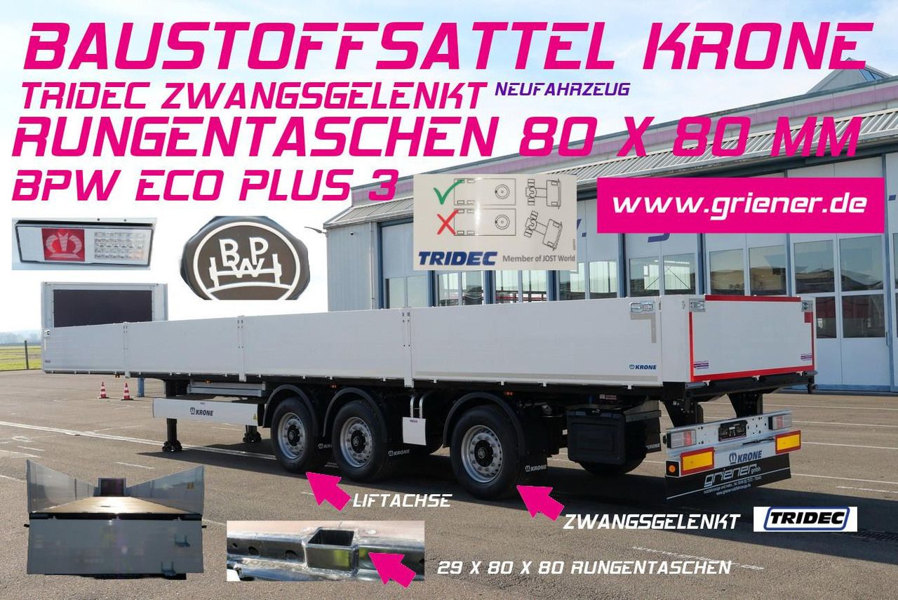 Krone SDP 27/BAUSTOFF/TRIDEC/BPW/RUNGENTASCHEN LIFT - Полуприцеп бортовой/ Платформа: фото 1 Krone SDP 27/BAUSTOFF/TRIDEC/BPW/RUNGENTASCHEN LIFT - Полуприцеп бортовой/ Платформа: фото 1
