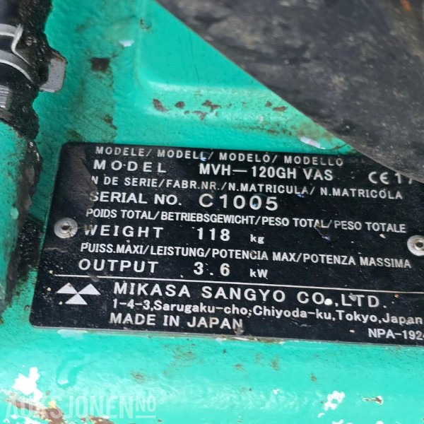 2015 Vibroplate - Mikasa MVH-120 - Каток: фото 4 2015 Vibroplate - Mikasa MVH-120 - Каток: фото 4