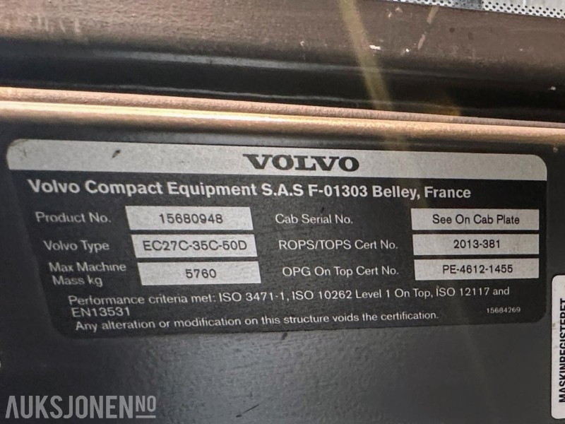 Мини-экскаватор 2019 VOLVO ECR50D MINIGRAVER 5 TONN STEELWRIST TILTROTATOR S40 1945 TIMER: фото 17