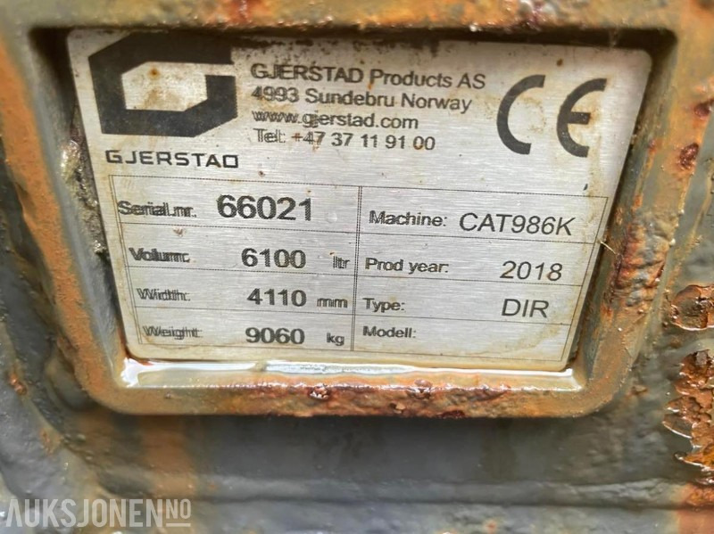 2018 Gjerstad hyd. sidetippskuff - 6100 l. - 9060 kg. - Hardox - Cat 986K - Навесное оборудование для Строительной техники: фото 4 2018 Gjerstad hyd. sidetippskuff - 6100 l. - 9060 kg. - Hardox - Cat 986K - Навесное оборудование для Строительной техники: фото 4