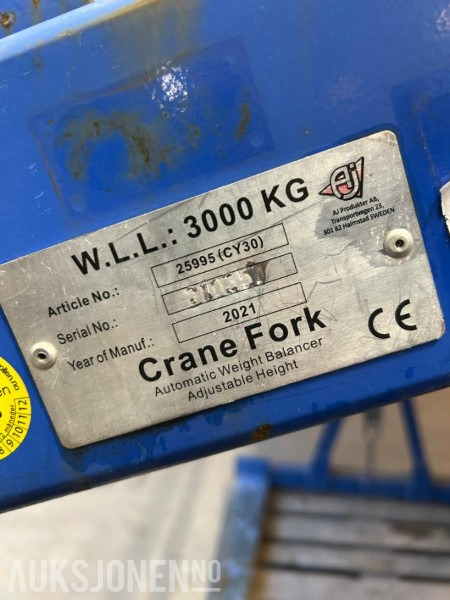 Pallegafler til håndtering av paller med kran / Kapasitet 3000 kg - Навесное оборудование для Строительной техники: фото 2 Pallegafler til håndtering av paller med kran / Kapasitet 3000 kg - Навесное оборудование для Строительной техники: фото 2