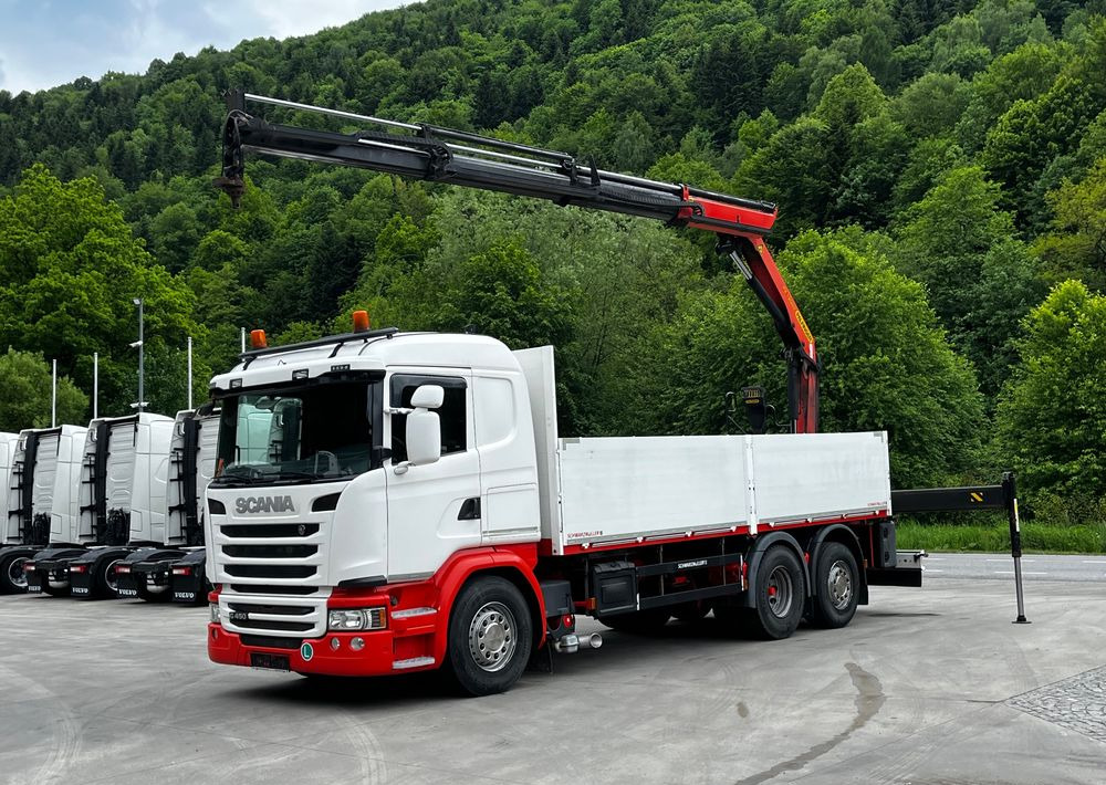 Scania G450 // 6x2// Skrzynia 6.40x2.49 // HDS Palfinger // Oś skrętna podnoszona // - Автоманипулятор, Грузовик бортовой/ Платформа: фото 1 Scania G450 // 6x2// Skrzynia 6.40x2.49 // HDS Palfinger // Oś skrętna podnoszona // - Автоманипулятор, Грузовик бортовой/ Платформа: фото 1