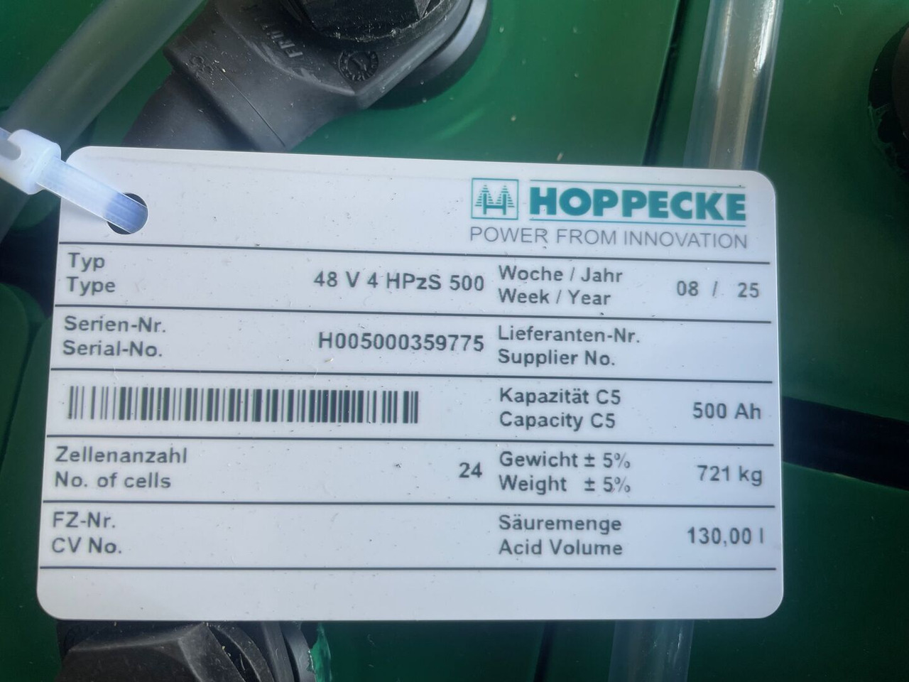 Hoppecke 48V 4 HPzS 500 - Аккумулятор для Погрузочно-разгрузочной техники: фото 5 Hoppecke 48V 4 HPzS 500 - Аккумулятор для Погрузочно-разгрузочной техники: фото 5