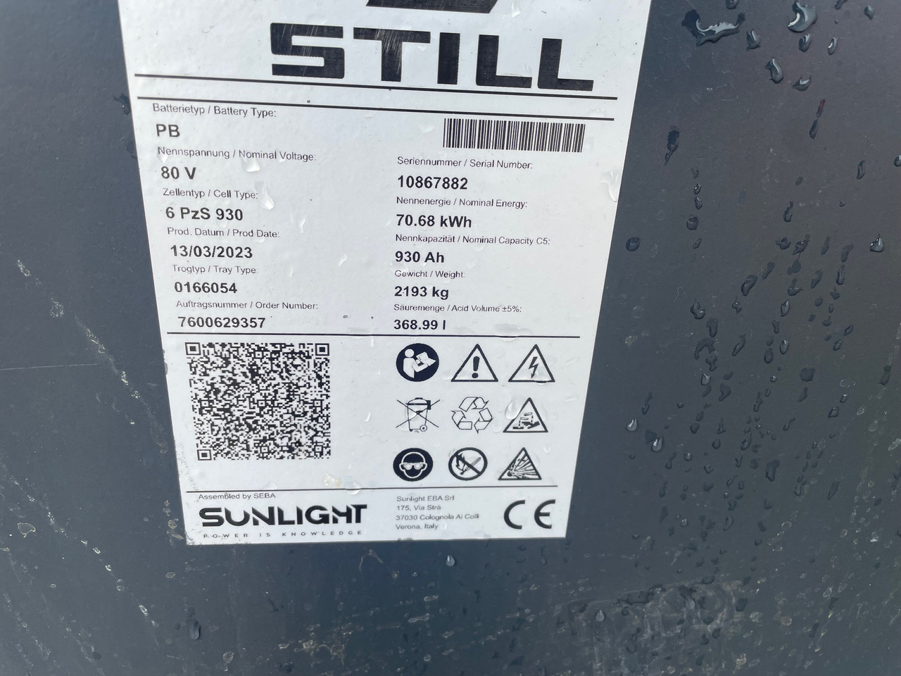 Sunlight 80V 6 PzS 930 - Аккумулятор для Погрузочно-разгрузочной техники: фото 2 Sunlight 80V 6 PzS 930 - Аккумулятор для Погрузочно-разгрузочной техники: фото 2