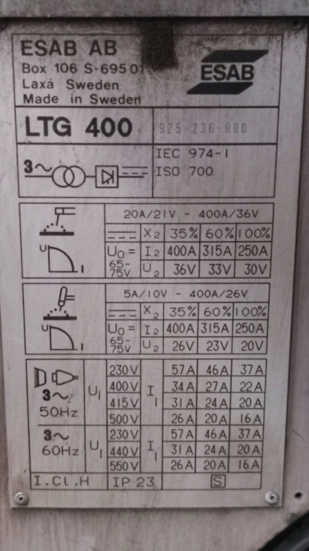 ESAB AB LTG 400 - Сварочное оборудование: фото 3 ESAB AB LTG 400 - Сварочное оборудование: фото 3