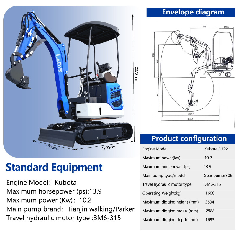 LADYS DY18Mini Excavator Digger Miniexcavadora EPA Kubota Engine Mini Excavator For Sale With Mini Excavator Attachment Set - Гусеничный экскаватор: фото 2 LADYS DY18Mini Excavator Digger Miniexcavadora EPA Kubota Engine Mini Excavator For Sale With Mini Excavator Attachment Set - Гусеничный экскаватор: фото 2