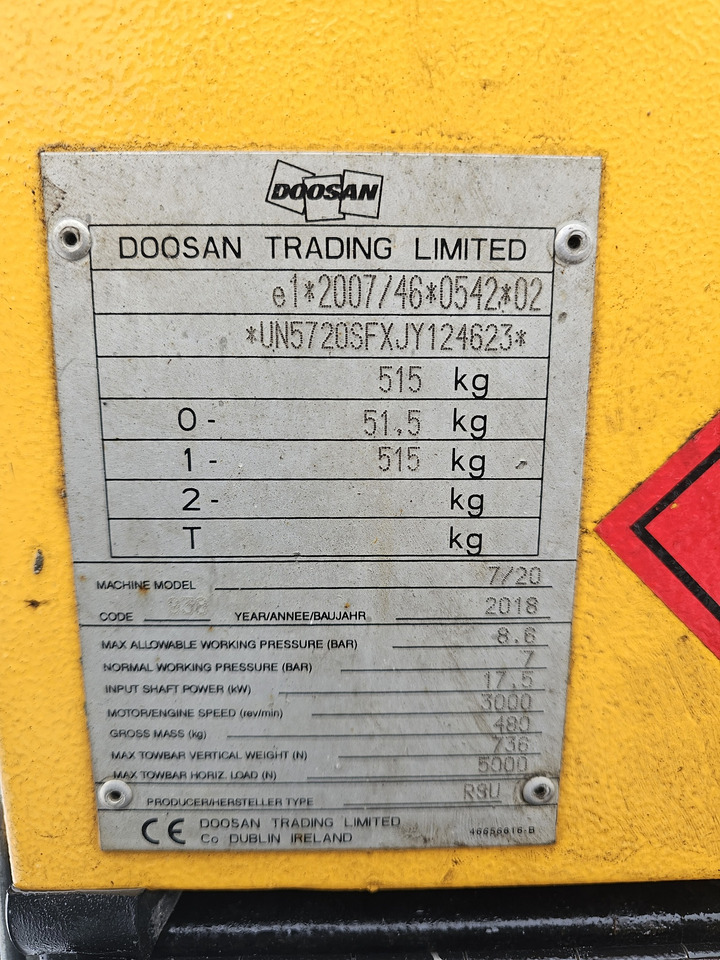 DOOSAN 7/20 - Воздушный компрессор: фото 5 DOOSAN 7/20 - Воздушный компрессор: фото 5