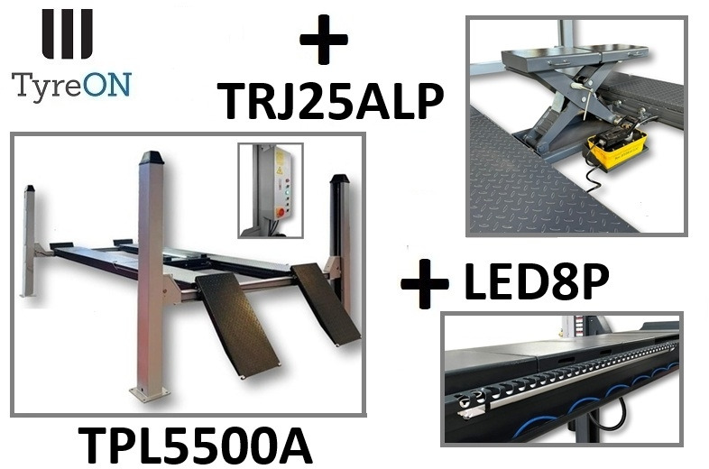 TPL5500A 4 post alignment lift 5T - Runways 4.8 meters - Rolling jack 2.5T - LED lighting and obstacle protection - Оборудование для мастерских: фото 1 TPL5500A 4 post alignment lift 5T - Runways 4.8 meters - Rolling jack 2.5T - LED lighting and obstacle protection - Оборудование для мастерских: фото 1