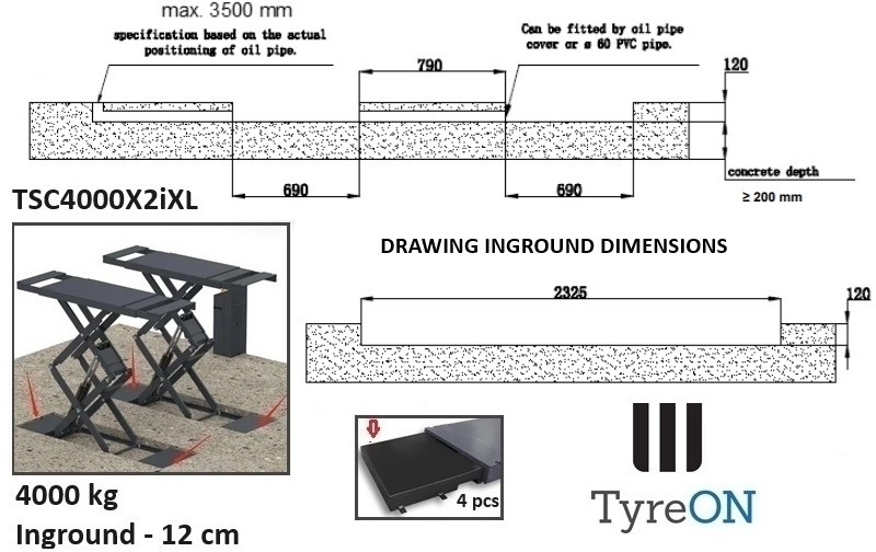 Оборудование для мастерских TSC4000X2iXL In floor scissor lift - Double extensions - 12 cm installation depth - Hydromechanically locked - No compressed air required - 4T: фото 7