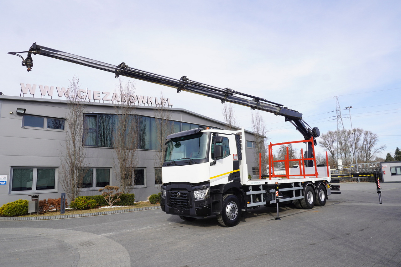 RENAULT C430 / HIAB 244 EP-5 HIDUO crane 8400 kg 15 m / Platform with stanchions - Лесной прицеп: фото 2 RENAULT C430 / HIAB 244 EP-5 HIDUO crane 8400 kg 15 m / Platform with stanchions - Лесной прицеп: фото 2