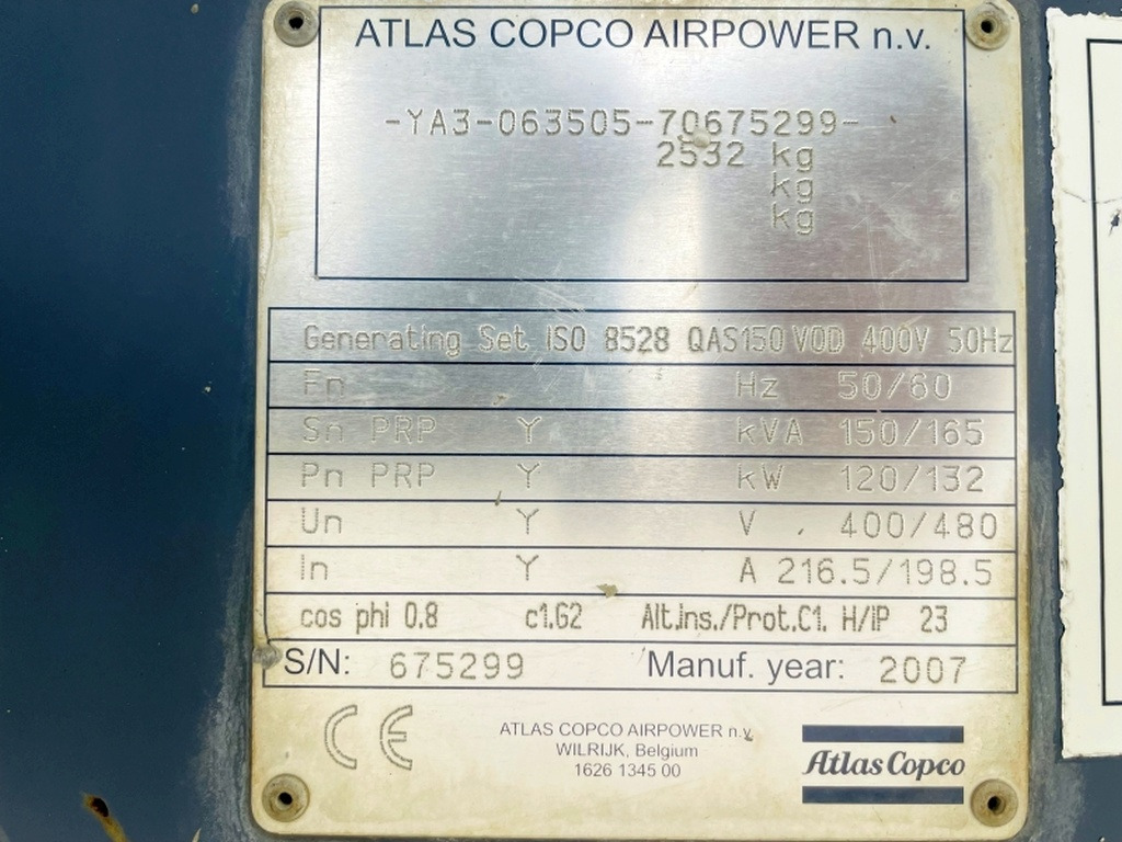 Atlas Copco QAS150 VOD (3997) - Электрогенератор: фото 3 Atlas Copco QAS150 VOD (3997) - Электрогенератор: фото 3