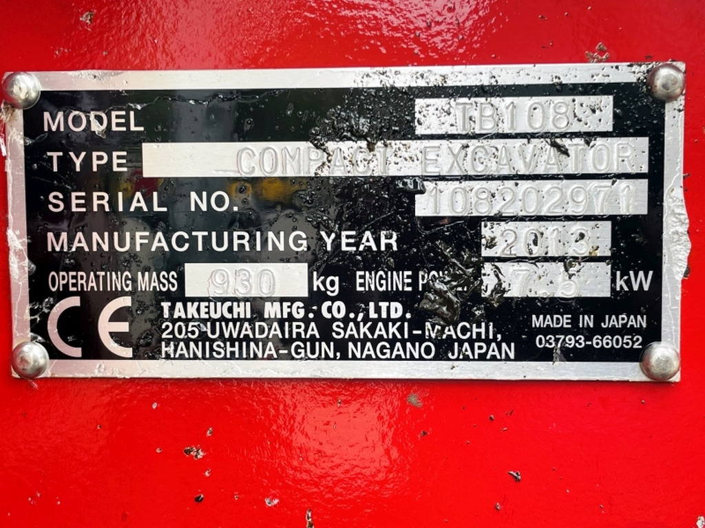 Takeuchi TB108 (3983) - Мини-экскаватор: фото 3 Takeuchi TB108 (3983) - Мини-экскаватор: фото 3