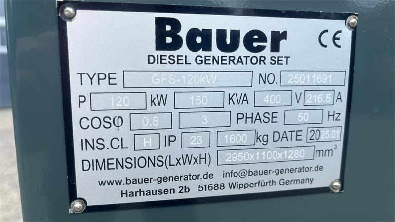 Bauer GFS-120 ATS, 120 kW/150 kVA Fabriksny generator  - Электрогенератор: фото 3 Bauer GFS-120 ATS, 120 kW/150 kVA Fabriksny generator  - Электрогенератор: фото 3