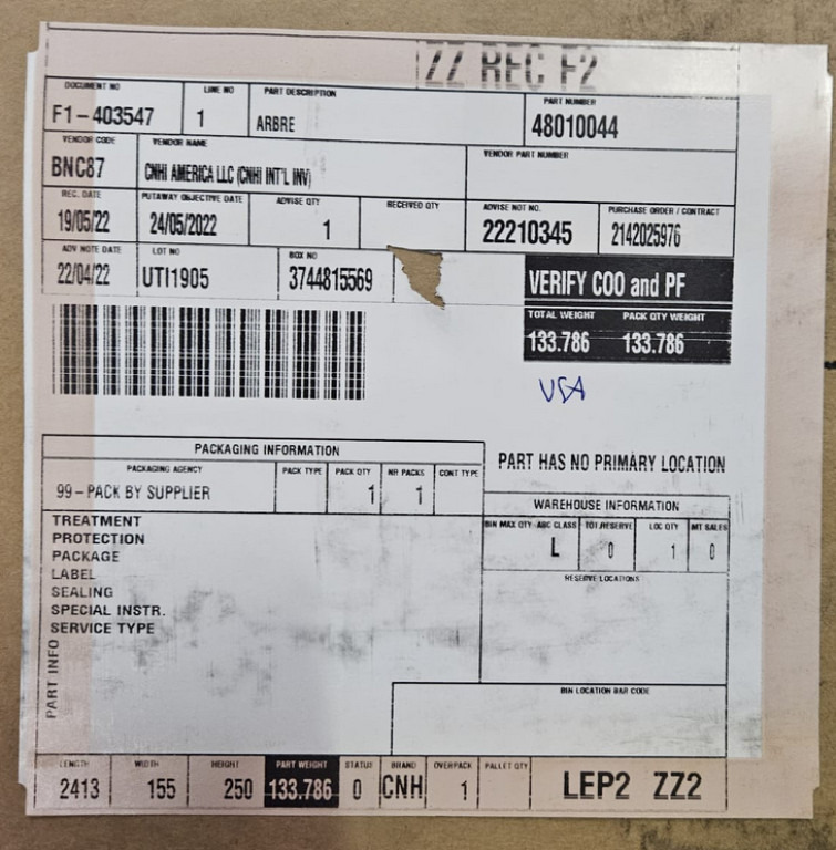 Case 48010044 - Приводный вал для Строительной техники: фото 3 Case 48010044 - Приводный вал для Строительной техники: фото 3