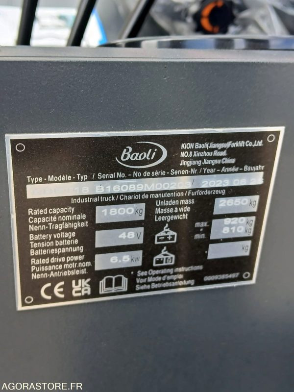 Chariot élévateur Baoli KBET18 Electrique 4350 NEUF - Электропогрузчик: фото 5 Chariot élévateur Baoli KBET18 Electrique 4350 NEUF - Электропогрузчик: фото 5