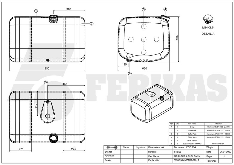 Новый Топливный бак для Грузовиков Mercedes-Benz New aluminum fuel tank 290L: фото 8