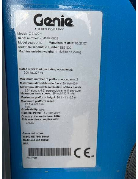 Коленчатый подъемник Genie Z34/22N elektro 12m (1438): фото 10