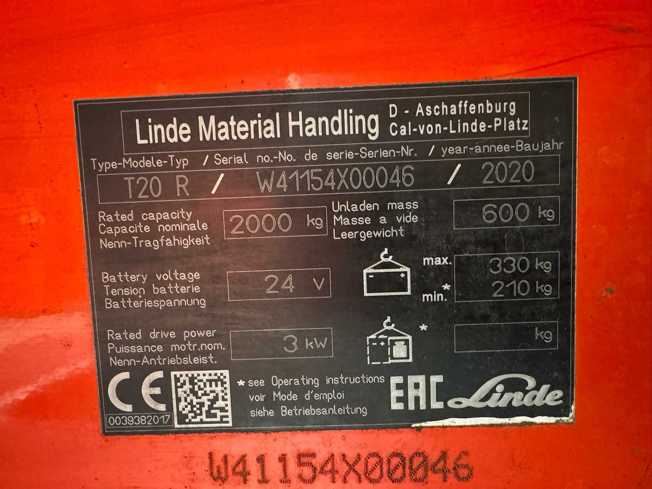 Вилочный погрузчик BATTERY 46/2023 BJ.2020 SERVICE + UVV 08/2026 LINDE T20R PALLET TRUCK STACKER ANT 4,715 HOURS: фото 16 Вилочный погрузчик BATTERY 46/2023 BJ.2020 SERVICE + UVV 08/2026 LINDE T20R PALLET TRUCK STACKER ANT 4,715 HOURS: фото 16