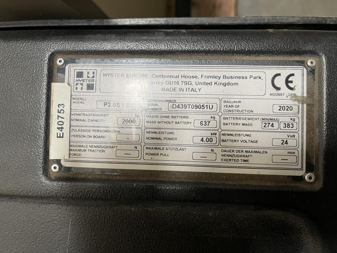 Hyster P2.0S FBW - Тележка: фото 4 Hyster P2.0S FBW - Тележка: фото 4