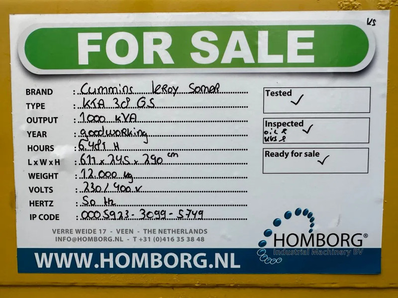 Электрогенератор Cummins KTA 38 G5 Leroy Somer 1000 kVA Silent generatorset in container: фото 16