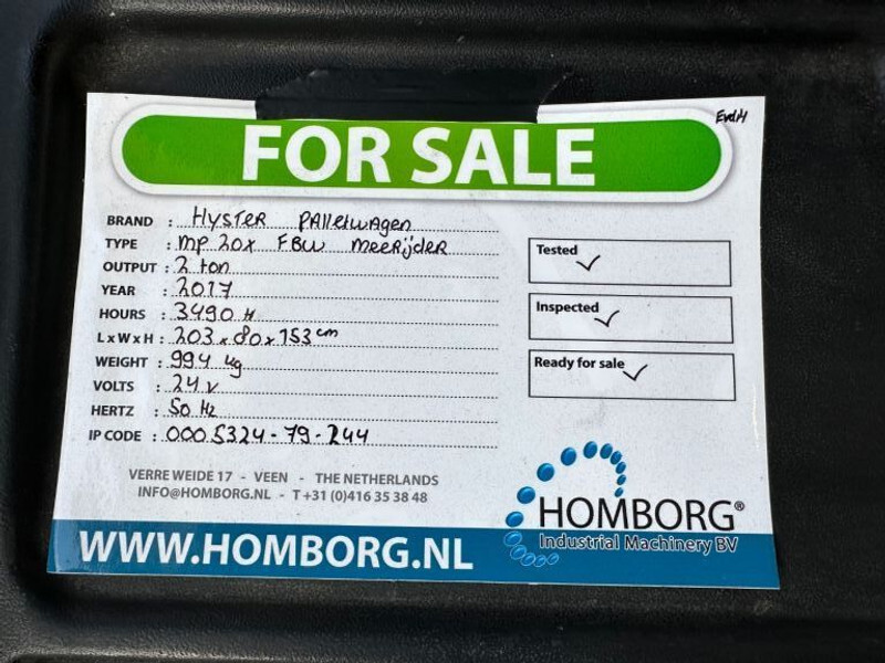 Тележка Hyster MP20X FBW 2 ton Palletwagen Elektra Pallettruck Meerijder: фото 17