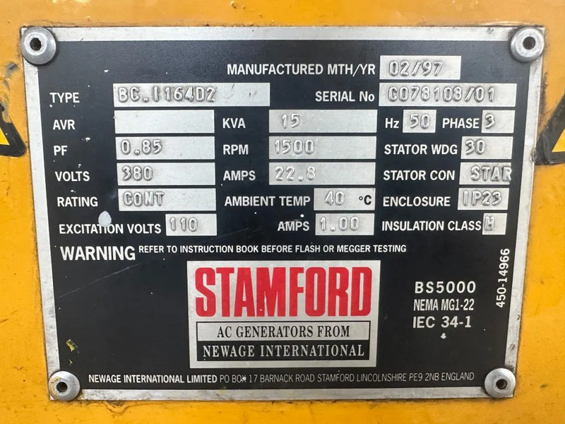 Stamford BC.I164D2 15 kVa Stamford Dubbel gelagerd Double Bearing generatordeel Alternator - Электрогенератор: фото 3 Stamford BC.I164D2 15 kVa Stamford Dubbel gelagerd Double Bearing generatordeel Alternator - Электрогенератор: фото 3