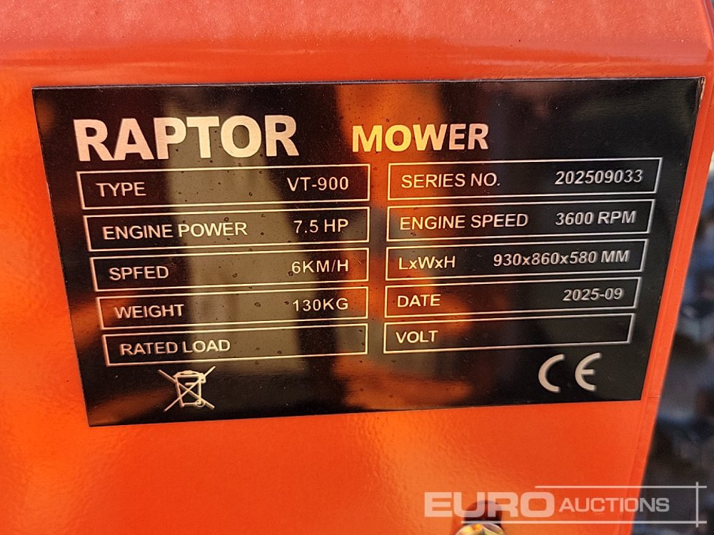 Unused 2025 Raptor VT900 - Газонокосилка: фото 1 Unused 2025 Raptor VT900 - Газонокосилка: фото 1
